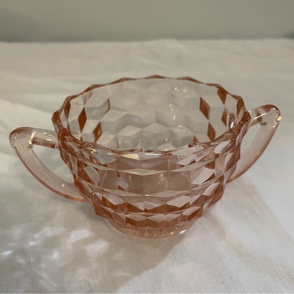 Vintage 1930’s Jeannette Glass Pink Depression Glass Cube Cubist Pink Sugar Bowl - Picture 3 of 6